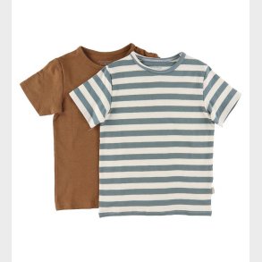 Minymo T-shirt - 2-pak - Hvid/Gr�nstribet/Toffee