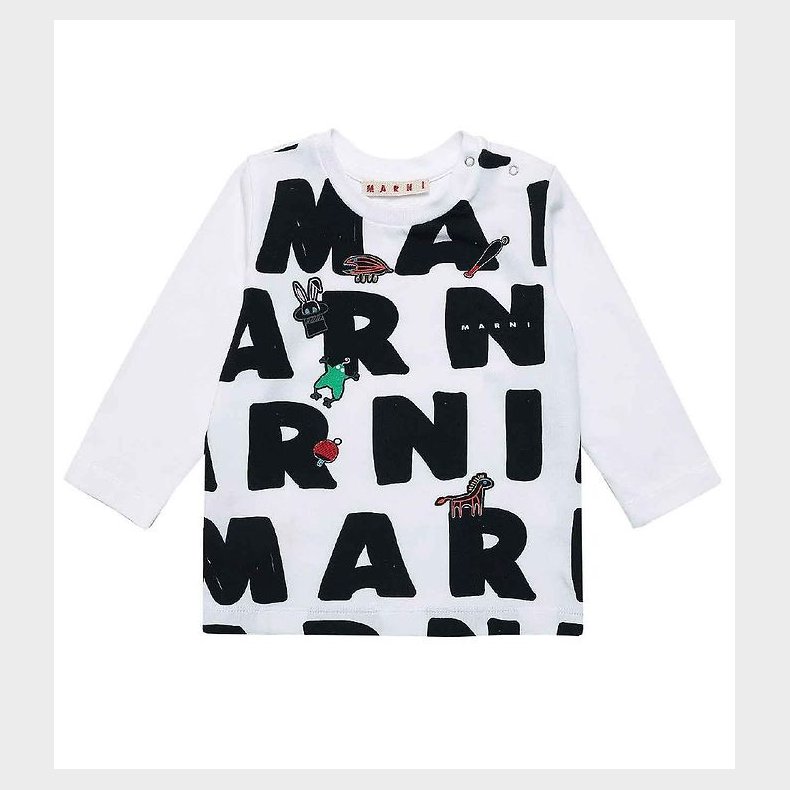 Marni Bluse - Hvid m. AOP Logo