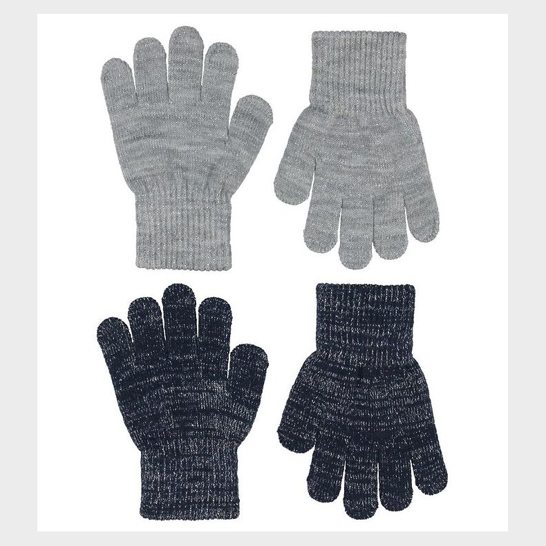 Melton Handsker - Strik - 2-pak - Gr/Navy m. Glimmer