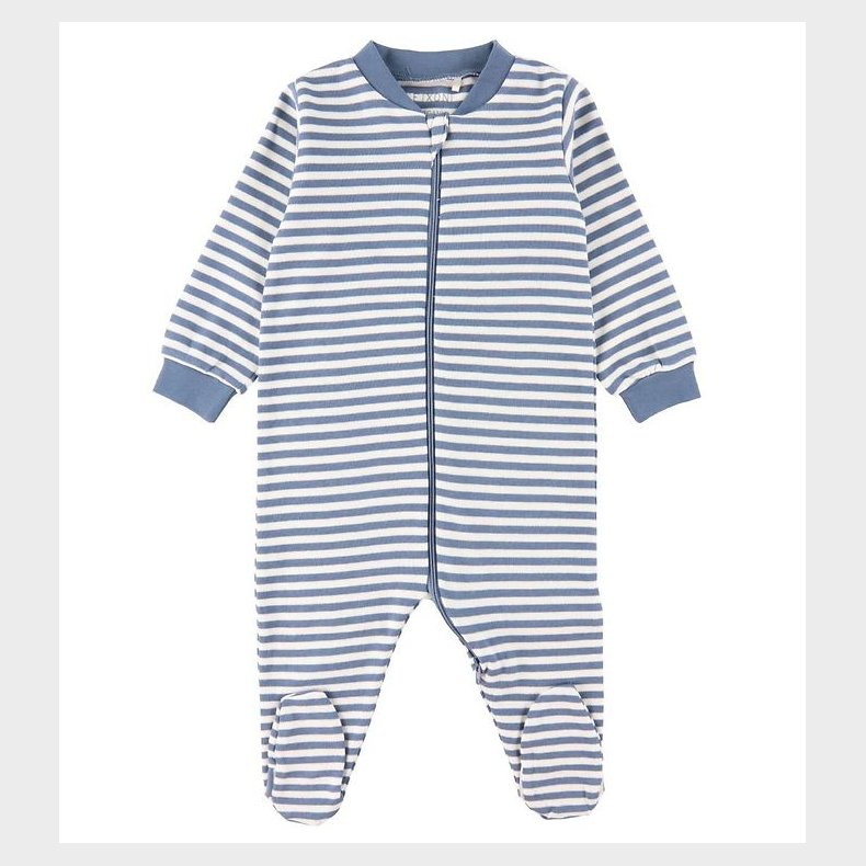Fixoni Natdragt m. Fdder - Stribet - Bl/hvid
