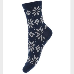Melton Strmper - Uld - Snowflakes - Marinebl