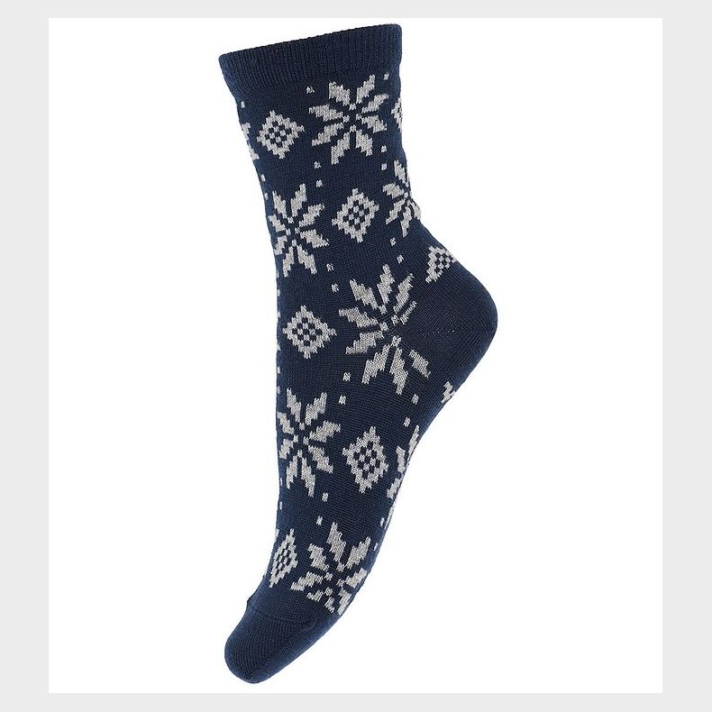 Melton Strmper - Uld - Snowflakes - Marinebl