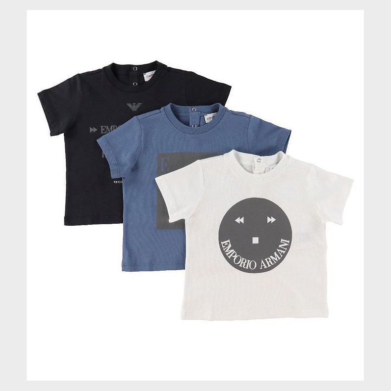Emporio Armani T-shirt - 3-pak - Bl�/Hvid/Navy m. Refleks