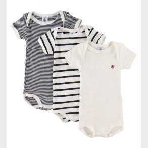 Petit Bateau Bodyer k/ - 3-pak - Hvid/Navystribet