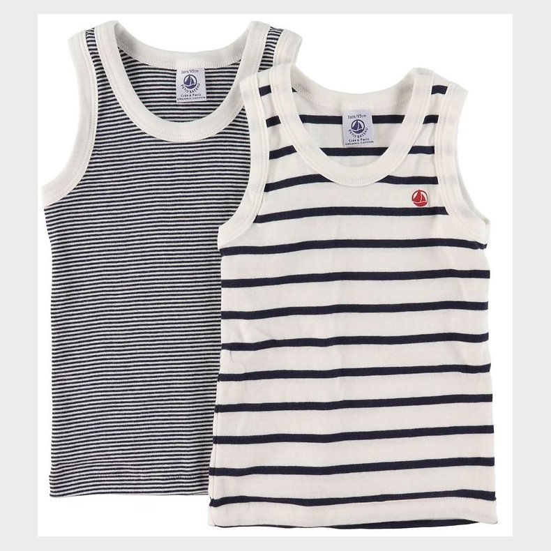 Petit Bateau Undertrjer - 2-pak - Hvid/Navystribet