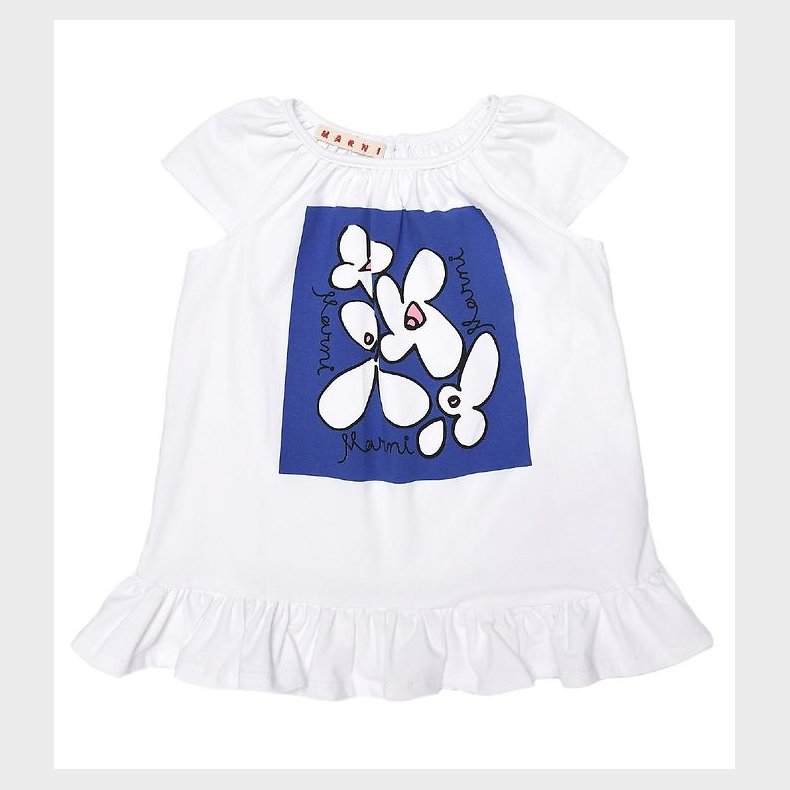 Marni Kjole - Hvid/Bl m. Blomster