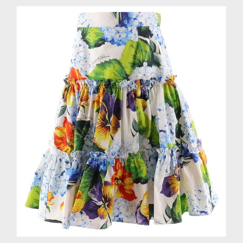 Dolce & Gabbana Nederdel - Renaissance - Hvid/Multifarvet m. Blo