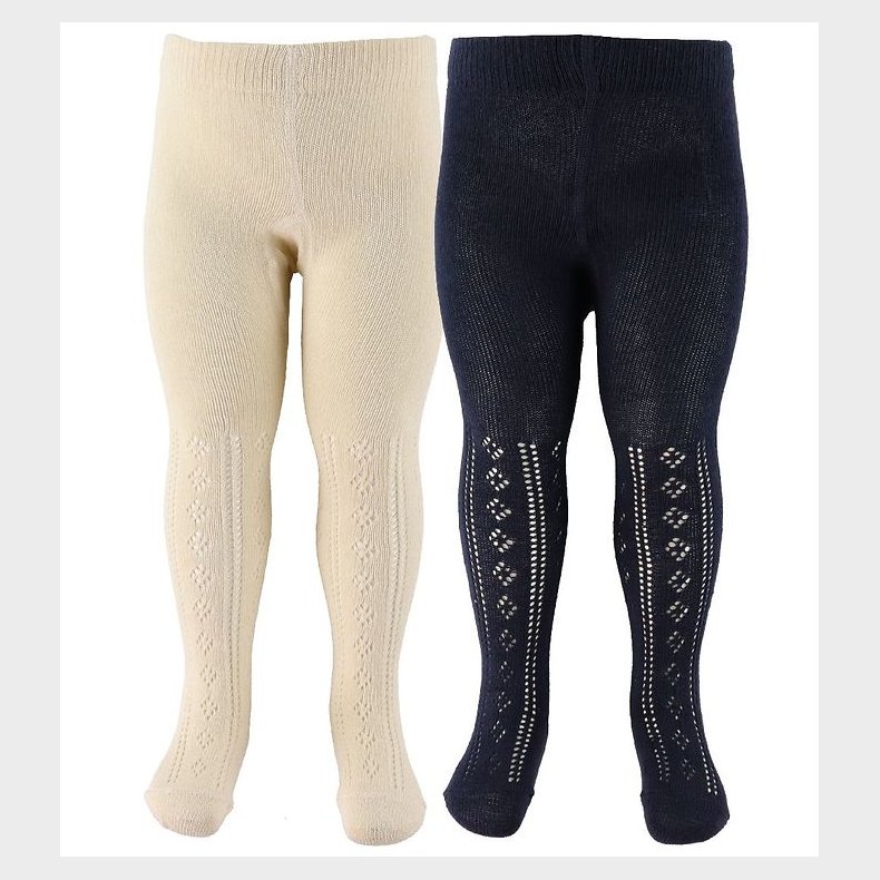 Minymo Str�mpebukser - 2-pak - Offwhite/Navy m. Hulm�nster