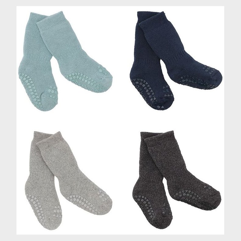 GoBabyGo Skridsikre Strmper - 4-Pak - Bl/Gr