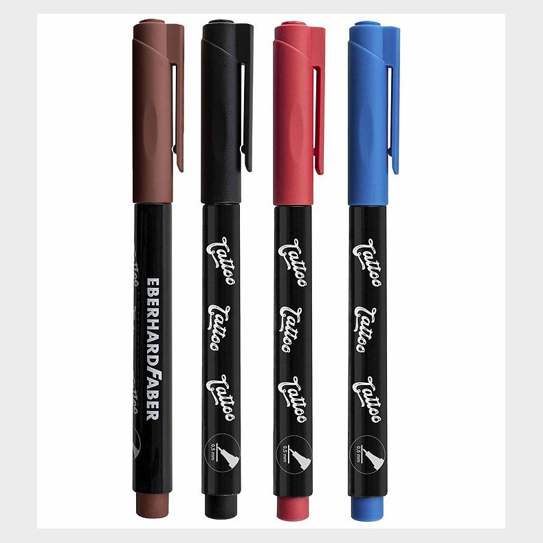 Eberhard Faber Tattoo Tusch m. Skabeloner - One-Liner - 4 Farver