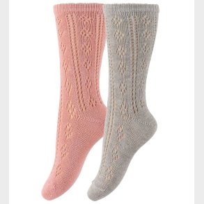 Minymo Str�mper - 2-Pak - Gr�/Rosa