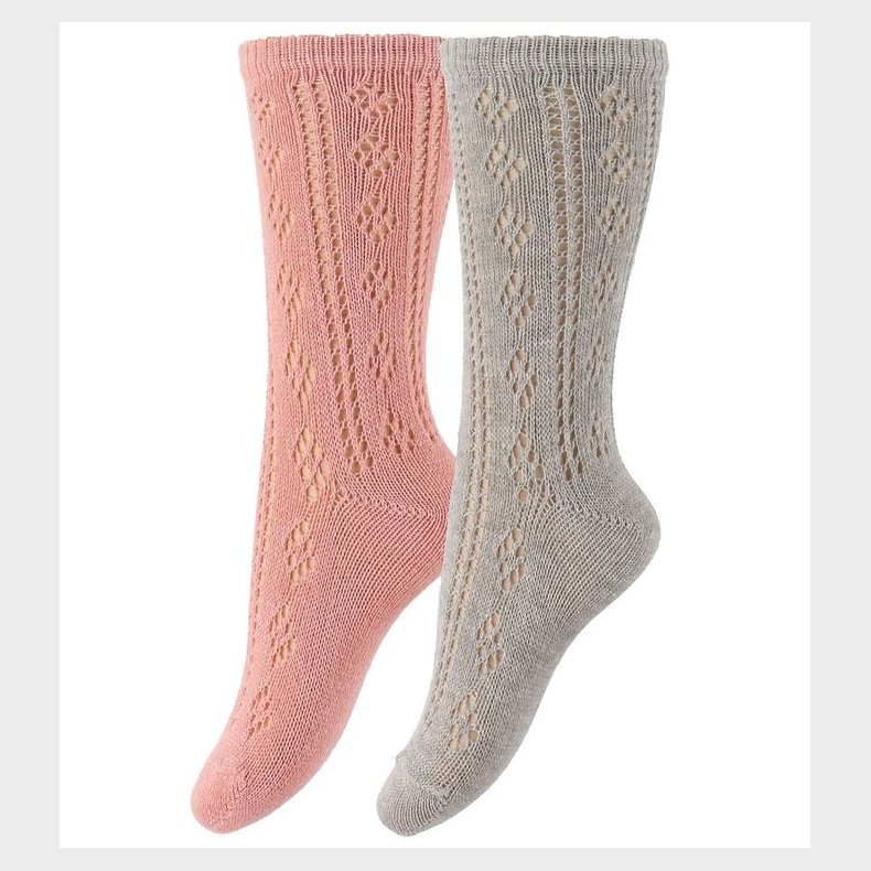 Minymo Str�mper - 2-Pak - Gr�/Rosa