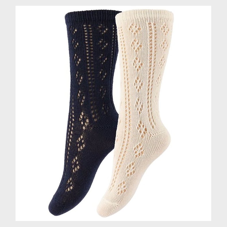 Minymo Str�mper - 2-Pak - Creme/Navy