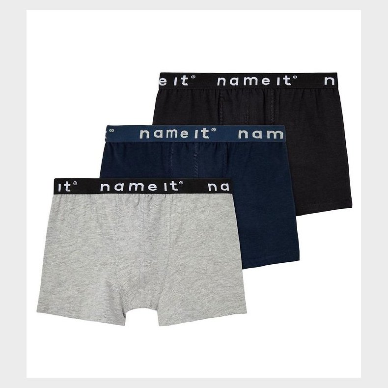 Name It Boxershorts - Noos - NkmBoxer - 3-pak - Sort/Gr/Navy