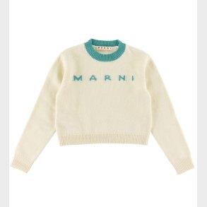 Marni Bluse - Uld - Cropped - Hvid/Turkis