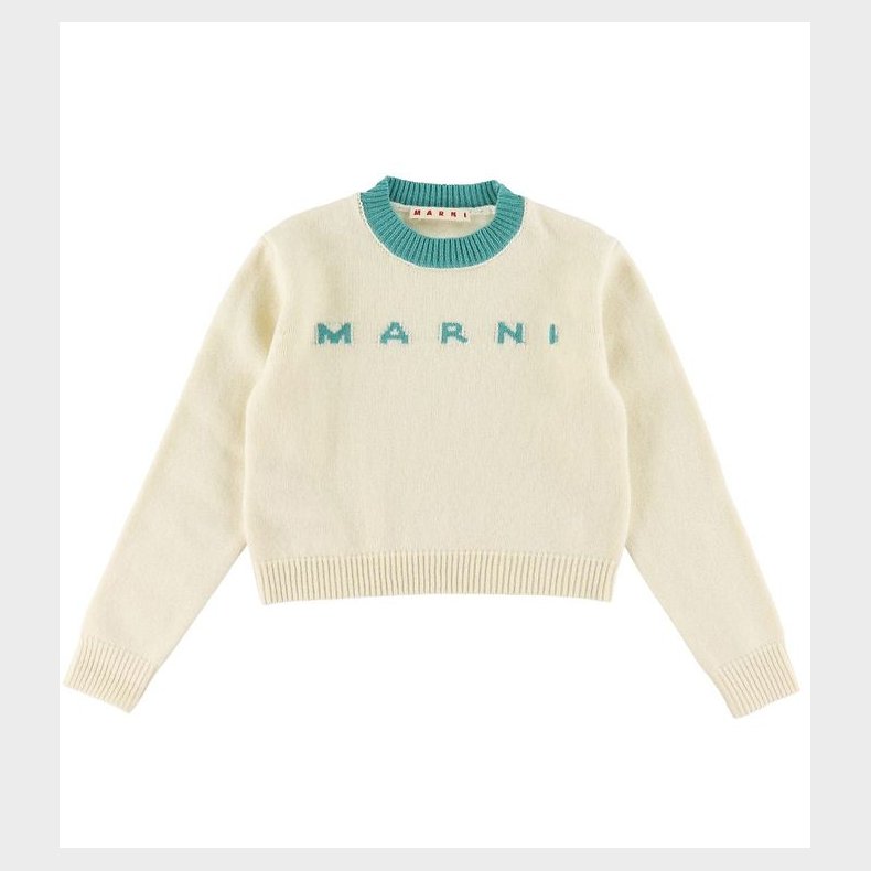 Marni Bluse - Uld - Cropped - Hvid/Turkis