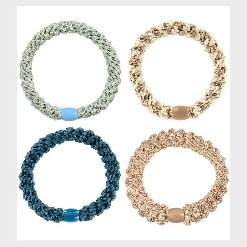 Kknekki Hrelastikker - 4-pak - Bl/Beige Glimmer Mix