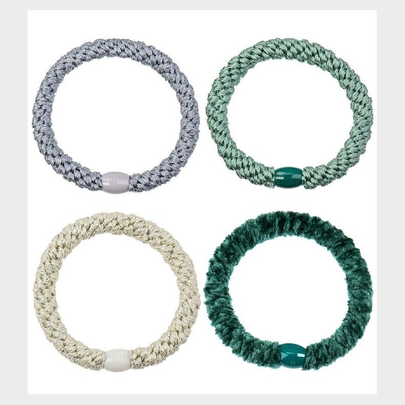 Kknekki Hrelastikker - 4-pak - Grn/Bl/Beige Glimmer Mix