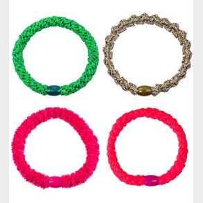 Kknekki Hrelastikker - 4-pak - Pink/Grn Glimmer Mix