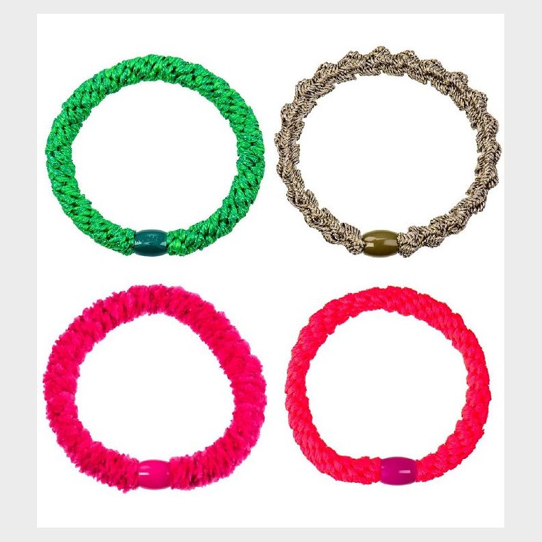 Kknekki Hrelastikker - 4-pak - Pink/Grn Glimmer Mix