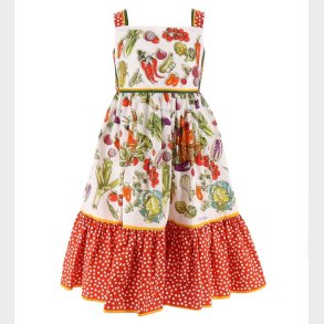 Dolce & Gabbana Kjole - Capri - Hvid/Rd m. Grntsager