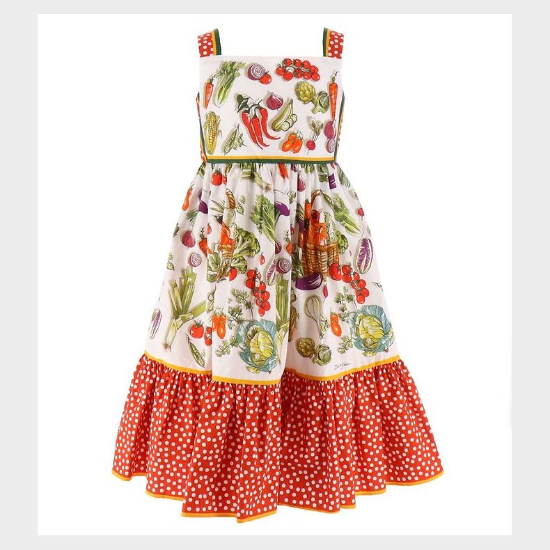 Dolce & Gabbana Kjole - Capri - Hvid/Rd m. Grntsager