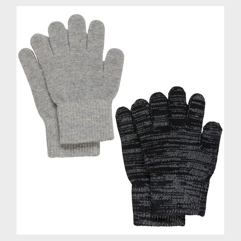 CeLaVi Handsker - Uld/Polyester - 2-pak - Gr/Sort m. Refleks