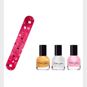 Rosajou Neglelakker m. Neglefil - 4 Dele - Perle/Chri/Magic