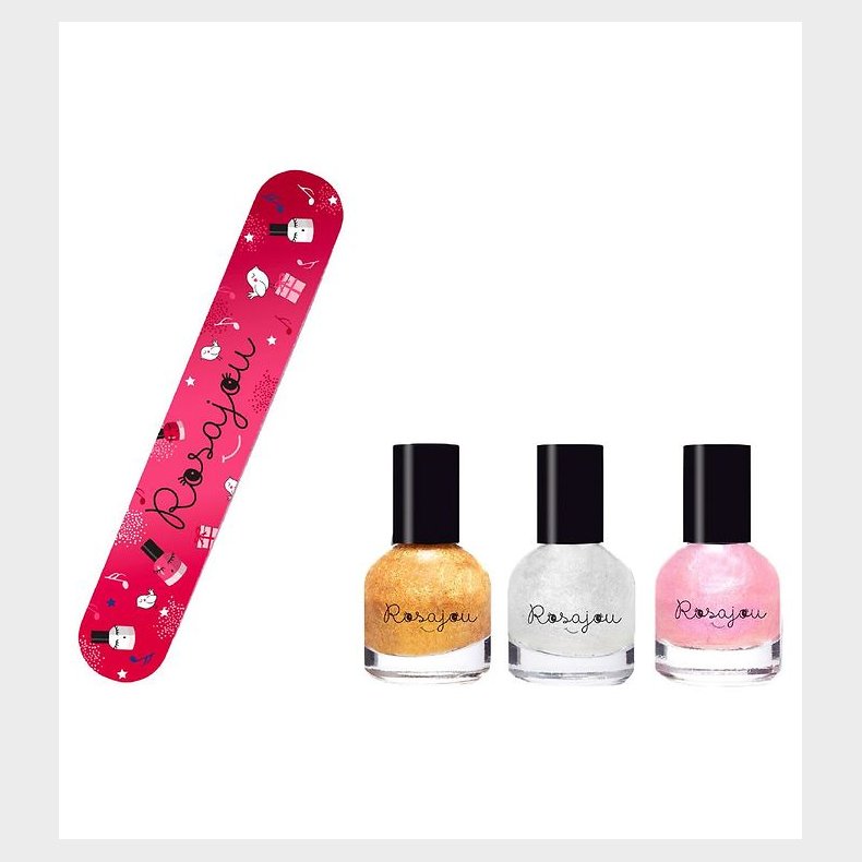 Rosajou Neglelakker m. Neglefil - 4 Dele - Perle/Chri/Magic