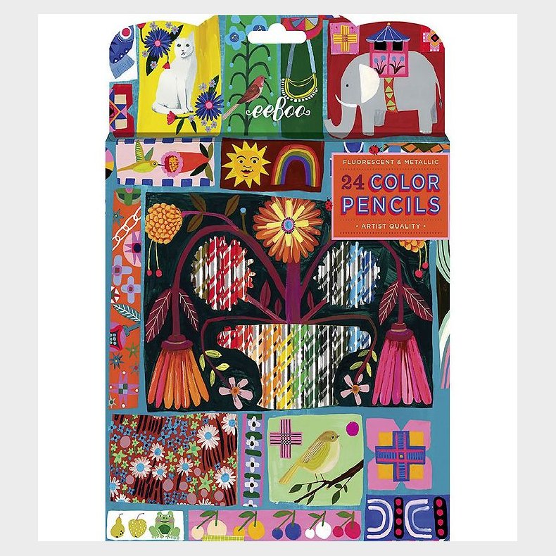 Eeboo Farveblyanter - 24 Stk. - Neon/Metal - Dutch Quilt Sampler