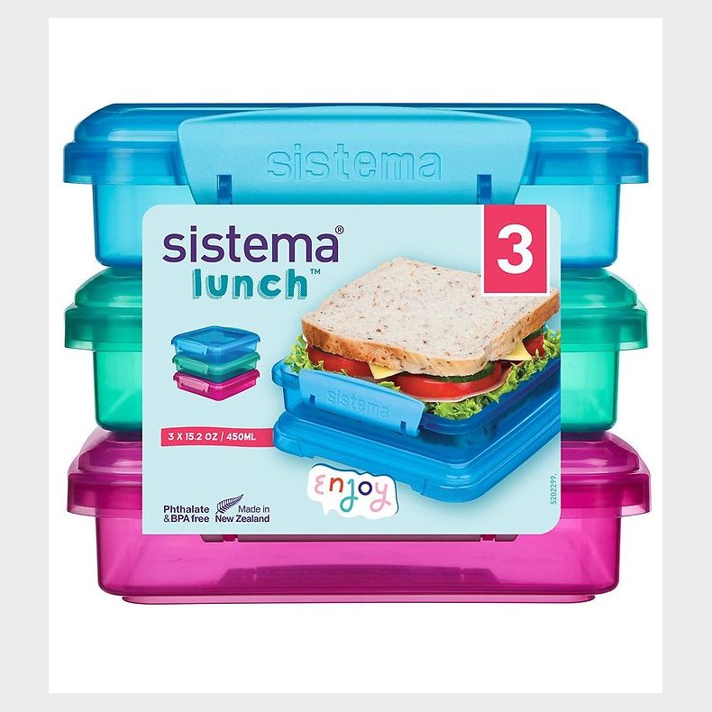 Sistema Madkasse - Sandwich Box - 450 ml - 3 Pak - Pink+Bl+Tur