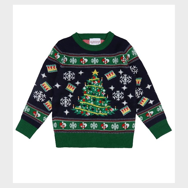 Jule-Sweaters Bluse - Christmas Tree - Strik - Navy/Gr�n