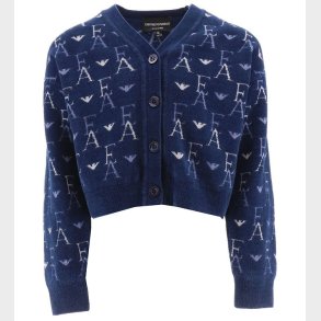 Emporio Armani Cardigan - Cropped - Strik - Bl med Logoer