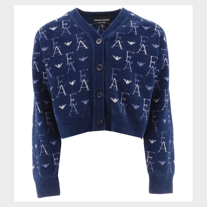Emporio Armani Cardigan - Cropped - Strik - Bl med Logoer