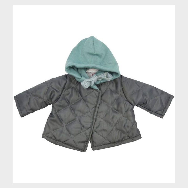 Asi Dukket�j - 43-46 cm - Quiltet Jakke m. H�tte - Dark Grey and