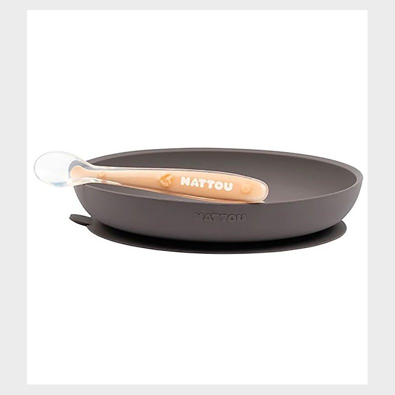 Nattou Spises�t - Silikone - 2 dele - Aubergine/Peach