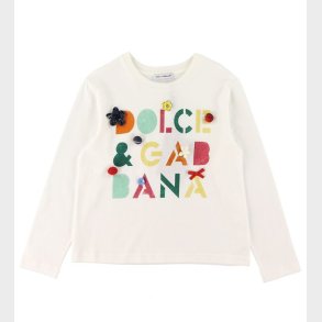 Dolce & Gabbana Bluse - Hvid m. Tekst/Knapper