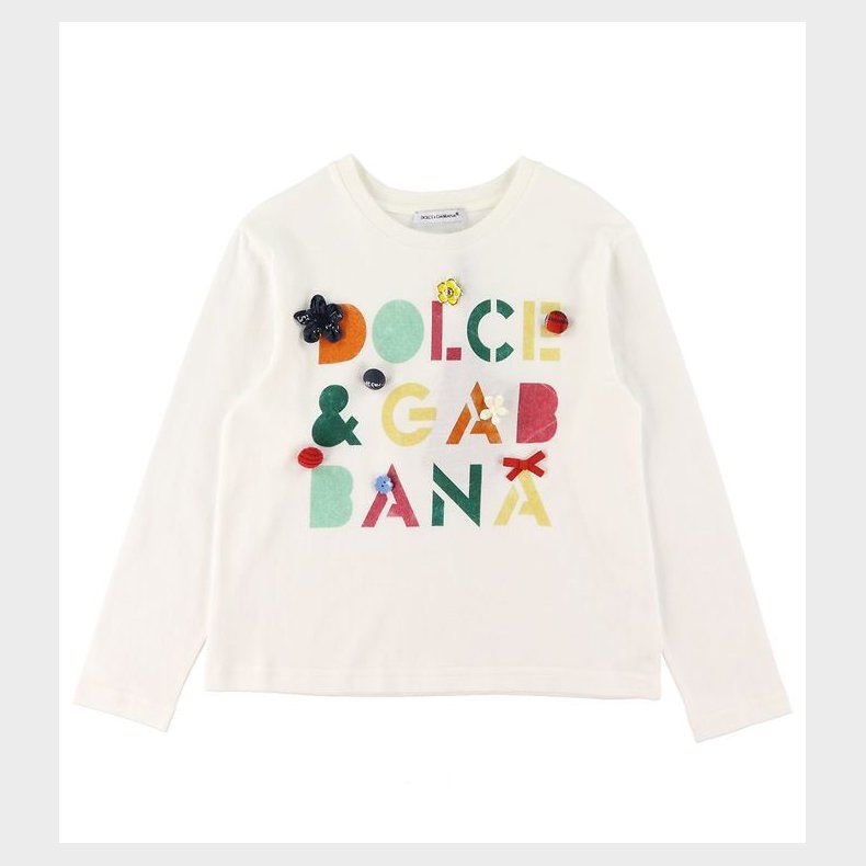 Dolce & Gabbana Bluse - Hvid m. Tekst/Knapper