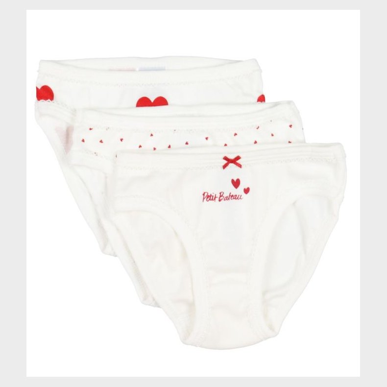 Petit Bateau Trusser - 3-pak - Hvid m. Hjerter