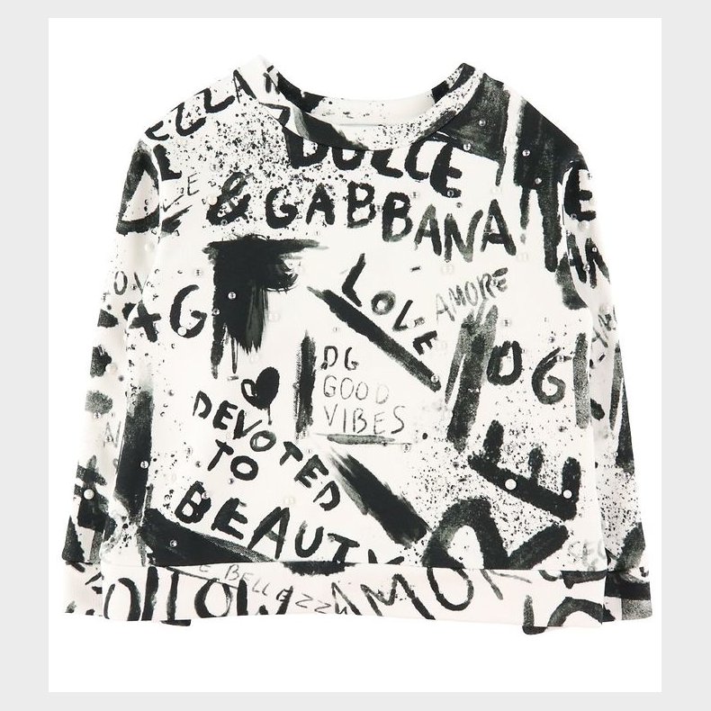 Dolce & Gabbana Sweatshirt - DG Next - Hvid/Sort m. Perler