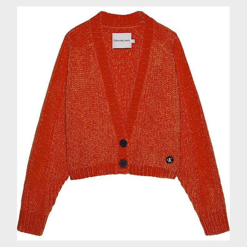 Calvin Klein Cardigan - Velour - Chenille - Cropped - Coral Oran