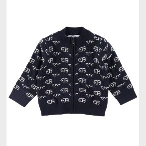 Emporio Armani Cardigan - Uld - Recreate Blue m. Logoer