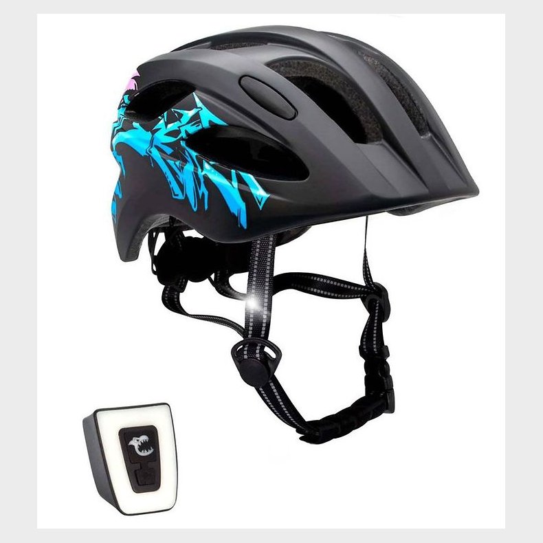 Crazy Safety Cykelhjelm m. Lys - Grafitti - Sort/Bl�