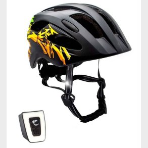 Crazy Safety Cykelhjelm m. Lys - Grafitti - Sort/Gul