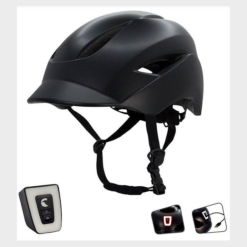 Crazy Safety Cykelhjelm m. Lys - Aero - Matt Black