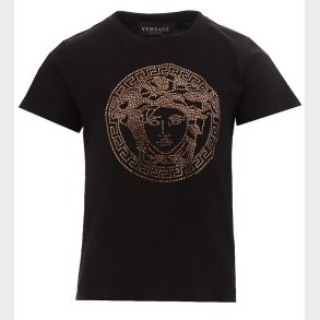 Versace T-shirt - Medusa Strass - Sort/Guld m. Similisten