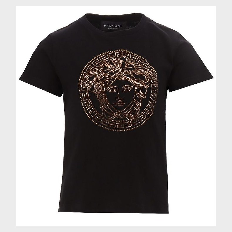 Versace T-shirt - Medusa Strass - Sort/Guld m. Similisten
