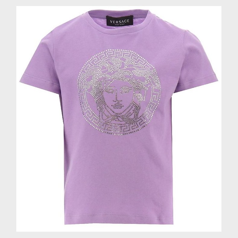 Versace T-shirt - Medusa Strass - Baby Violet m. Krystaller