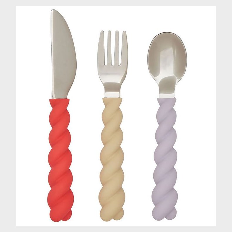 OYOY Bestik - Silikone - 3 dele - Mellow Cutlery - Lavender/Vani