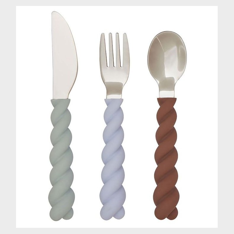OYOY Bestik - Silikone - 3 dele - Mellow Cutlery - Pale Mint/Cho